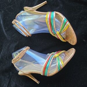 J. Crew Collection Strappy Metallic Rainbow Vamp High Heels Size 9.5